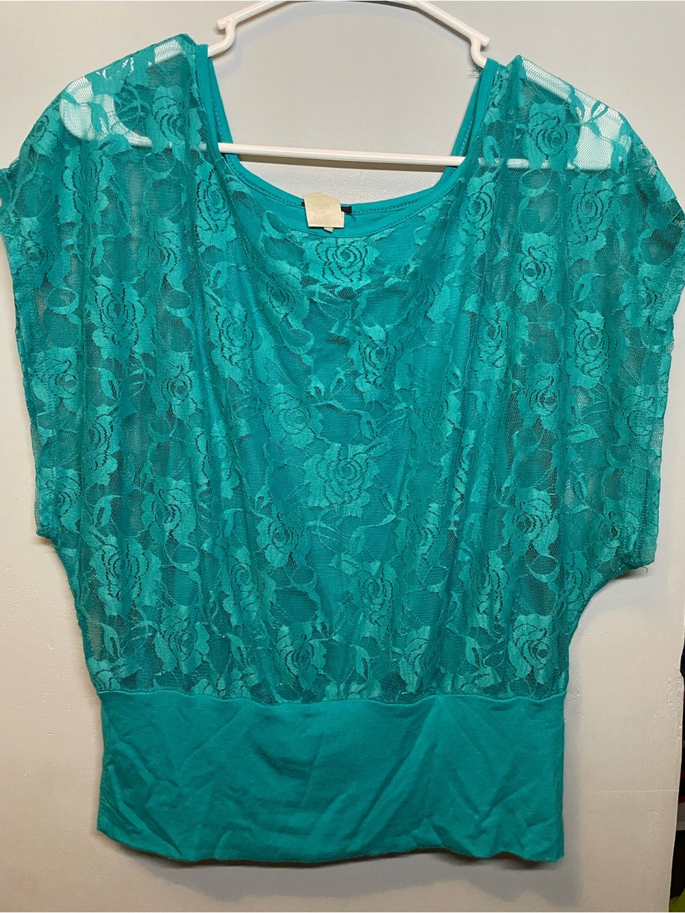 Turquoise Lace Overlay Dolman Top. Size M - #02